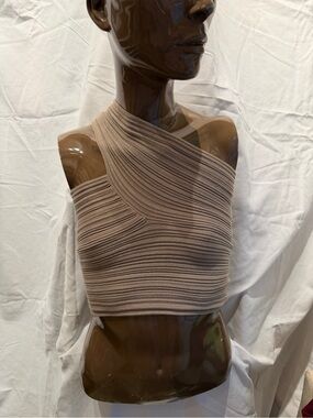 Unk Taupe Ribbed One-Shoulder Crop Top